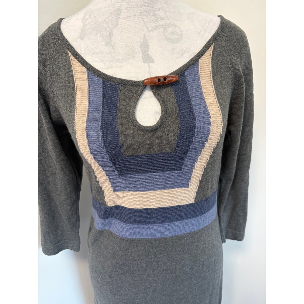 prAna Sweater Dress Women S Boho Mountain Chic Grey Blue Geometric Toggle Knit - Picture 3 of 6